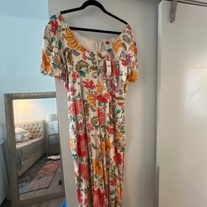 Farm Rio x Anthropologie Puff-Sleeve Floral Jumpsuit